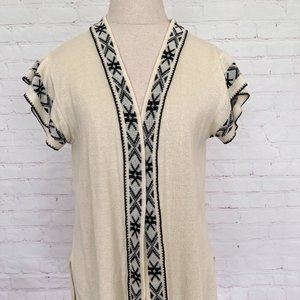 70's Aztec Print Open Cardigan - Short Sleeve - Size Medium